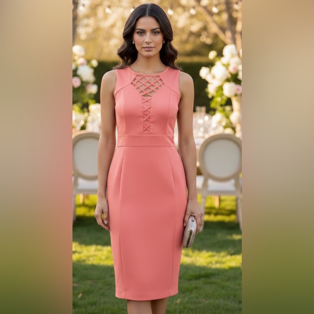 𝅺Neverworn Coral Gabrielle Union for NY and Company Midi Dress Size XS